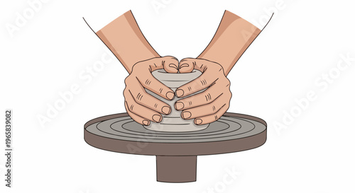 Hands shaping clay on a pottery wheel, creating a vessel