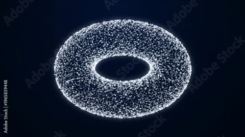 This video features a digital representation of a glowing torus shape composed of numerous sparkling particles against a dark background