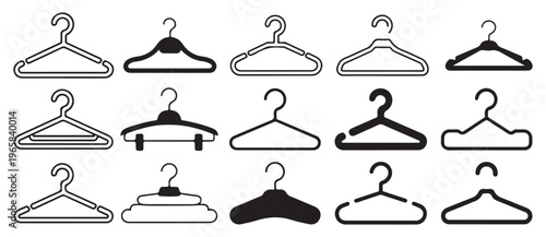 Solid silhouette clothes hanger icons, wardrobe and fashion retail symbols. vector illustration eps 10