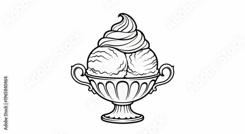 Ornate bowl with multiple scoops of ice cream topped with soft serve