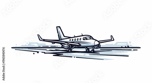 Small twin-engine airplane on a striped tarmac