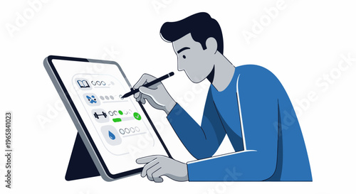 Person uses digital tablet for tracking personal progress and setting goals