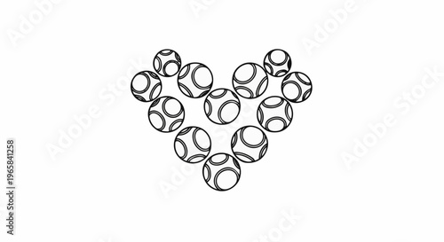 Numerous spheres arranged in a heart shape