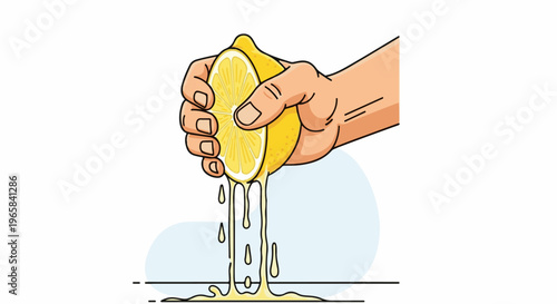 Hand squeezing a juicy lemon, releasing fresh yellow citrus liquid