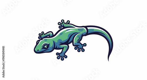 Stylized reptile with blue and green scales and dark outline
