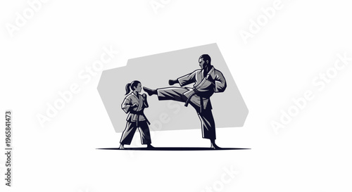 Dynamic illustration of martial arts training, a woman kicking