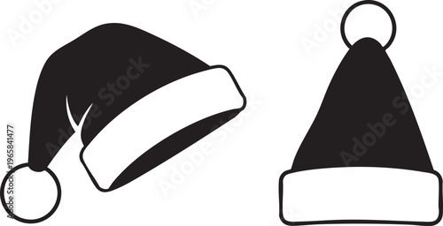 Black and white silhouette santa hats no white background christmas