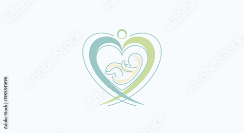 Abstract representation of a fetus or baby within a caring heart shape, symbolizing prenatal love and protection in bright studio.