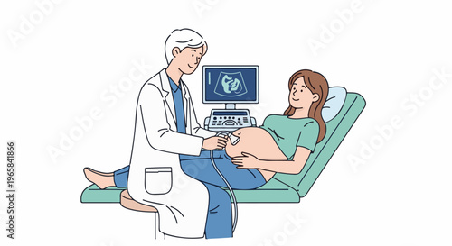 Doctor performs ultrasound on pregnant woman
