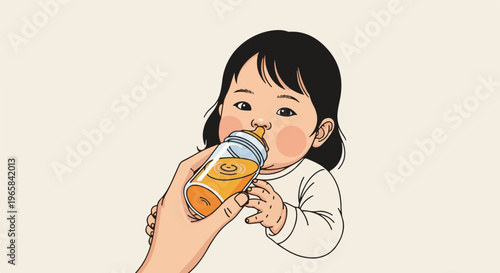 Close-up of baby drinking from bottle held by adult hand