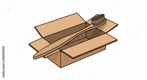 Open cardboard box containing a wooden toothbrush