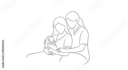Loving Parents Gently Holding their Newborn Baby, Depicting Family Bond and Tenderness, Isolated White Background