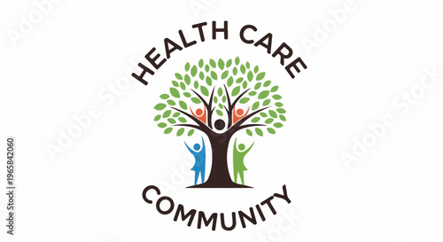 Healthcare community symbolized by a tree with people figures