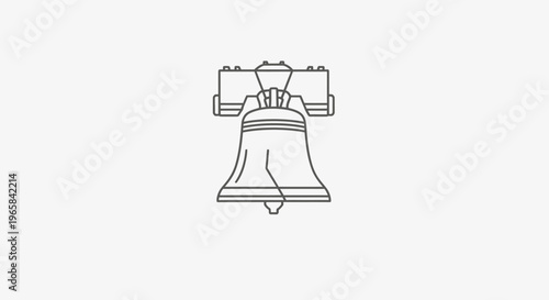 Historic Liberty Bell Symbol of Freedom and Independence, American Landmark Line Art, Isolated White Background