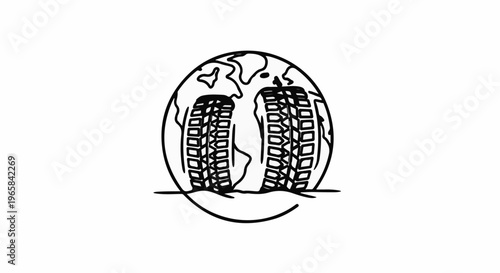 World globe with tire tracks and partial circular base