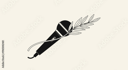 Microphone with Olive Branch Icon Symbolizing Peace and Freedom of Speech, isolated white background