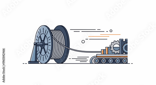 Industrial machinery with a large spool and complex gears