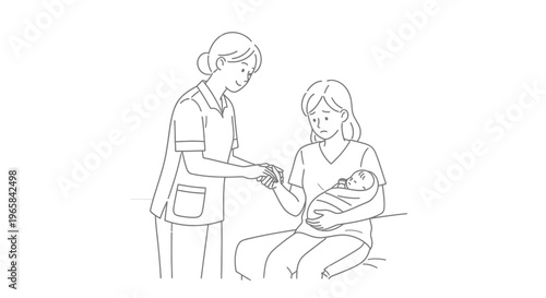 Caring Nurse Helping Pregnant Woman with Newborn Baby Check-up, isolated white background