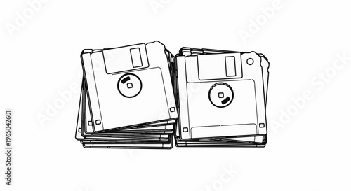 Stacked floppy disks, a vintage technology for data storage
