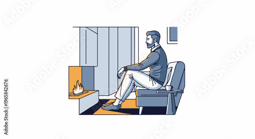 Man relaxing by a fireplace in a cozy armchair