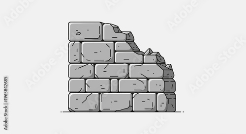 Stylized, broken stone wall illustration with simple, grey blocks