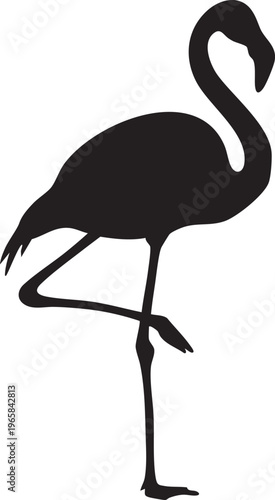 Black silhouette of a flamingo standing on one leg