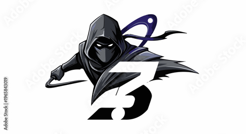 A shadowy hooded figure with a crowbar and a large white number