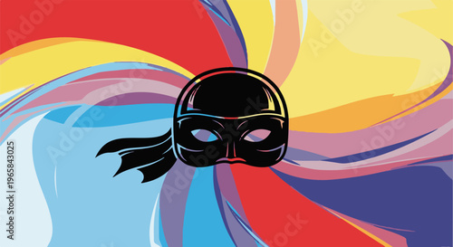 Mysterious mask with colorful swirling background, a symbol of disguise