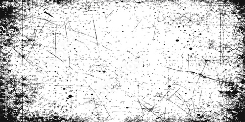 Vintage black grunge background featuring a dirty ink splash texture and an old paper paint design with a grungy vector border frame for artistic wallpaper