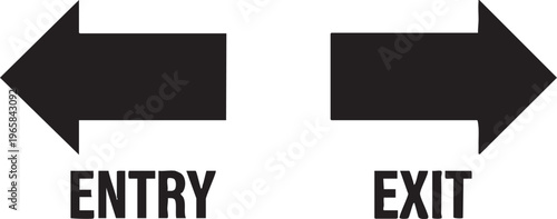 Black directional signs with entry and exit arrows black and white