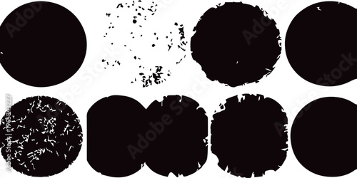 Vintage set of black ink splashes and grunge blot elements in a vector illustration design for retro paper frames and decorative paint borders