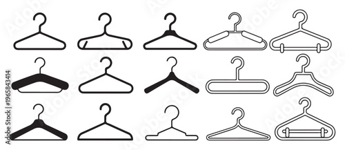 Thin line clothes hanger icons, fashion boutique and wardrobe organization set. vector illustration eps 10
