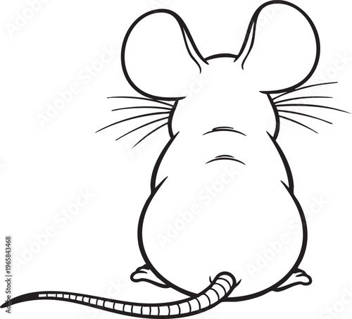 A cute cartoon mouse sitting on its haunches with big ears and whiskers