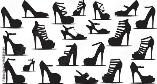 Black heel shoes silhouettes on white background heels shoe silhouettes black shoes women's shoes