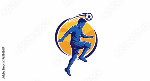 A dynamic silhouette of a soccer player heading a ball