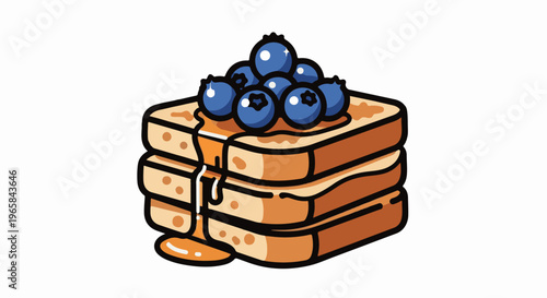 Stack of toasted bread slices drizzled with honey and topped with blueberries