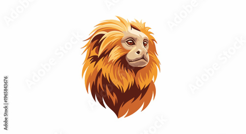 Stylized golden monkey head with flowing mane, against a white background