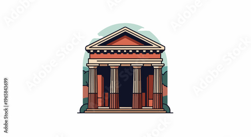 Stylized ancient building with columns and triangular pediment