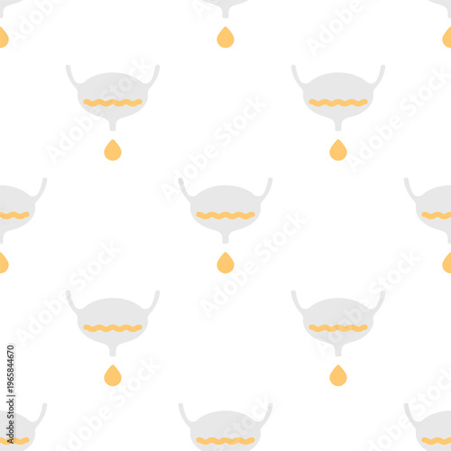 Urine drop dripping from bladder. Pattern background for urinary incontinence, uti and cystitis conditions. Urologic disease awareness concept. Medical vector illustration.