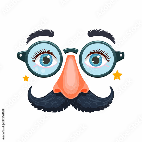 Funny joke glasses with fake nose and eyebrows for disguise prank and April Fools gag concept