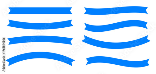 青いリボンセット シンプルで使いやすい見出し装飾デザイン素材