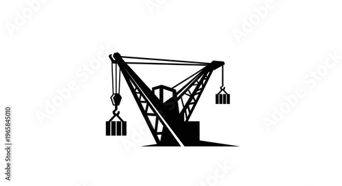 Silhouette of a Crane Lifting Containers in a Port.