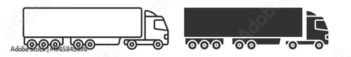 semi trailer truck outline and silhouette icon set isolated on transparent background