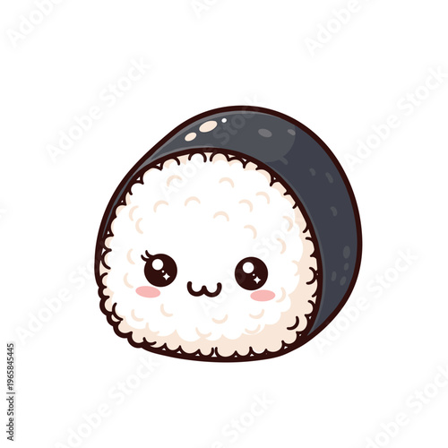 Cute sushi roll character with smiling face and seaweed wrap  
