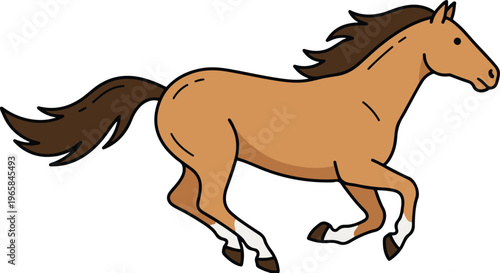 Galloping Horse with Flowing Mane and Tail in Side Profile, Dynamic Cartoon Style Vector Illustration
