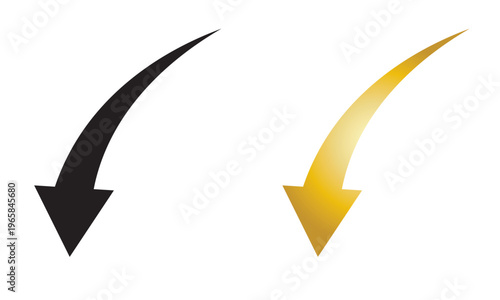 Free Download Sharp curved black and golden arrow icon. Arrow illustration pointing down. Counterclockwise direction pointer. 
 - GFXLoad