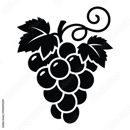 Black grape bunch icon silhouette with leaves and tendril. simple vector graphic illustration element with design element