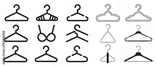 Simple clothes hanger outline icons for retail and home storage. vector illustration eps 10