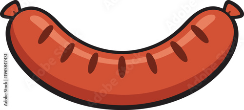 Grilled Sausage Hot Dog with Grill Marks and Twisted Ends, Bold Cartoon Style vector illustration
