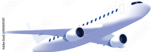 3D-style airplane, depicted in a flight-climb attitude with raised wings and retractable landing gear. Transparent background. Ideal for aviation, travel, animations, and graphic design. Boeing, air